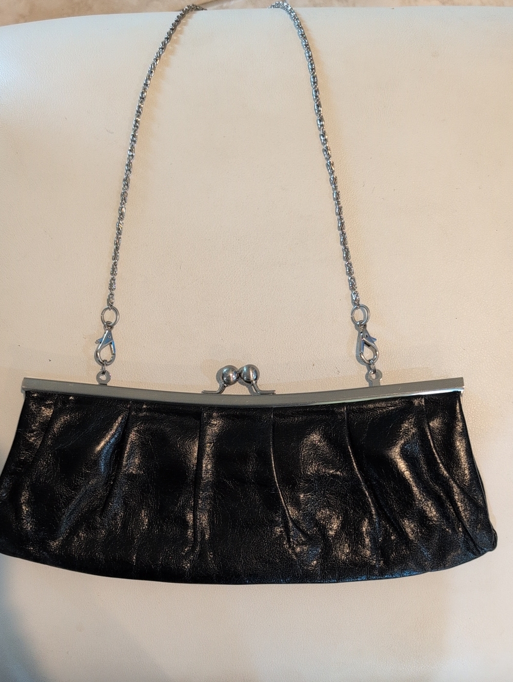 Black Leather Hobo Clutch And Removable Shoulder Strap Bag
